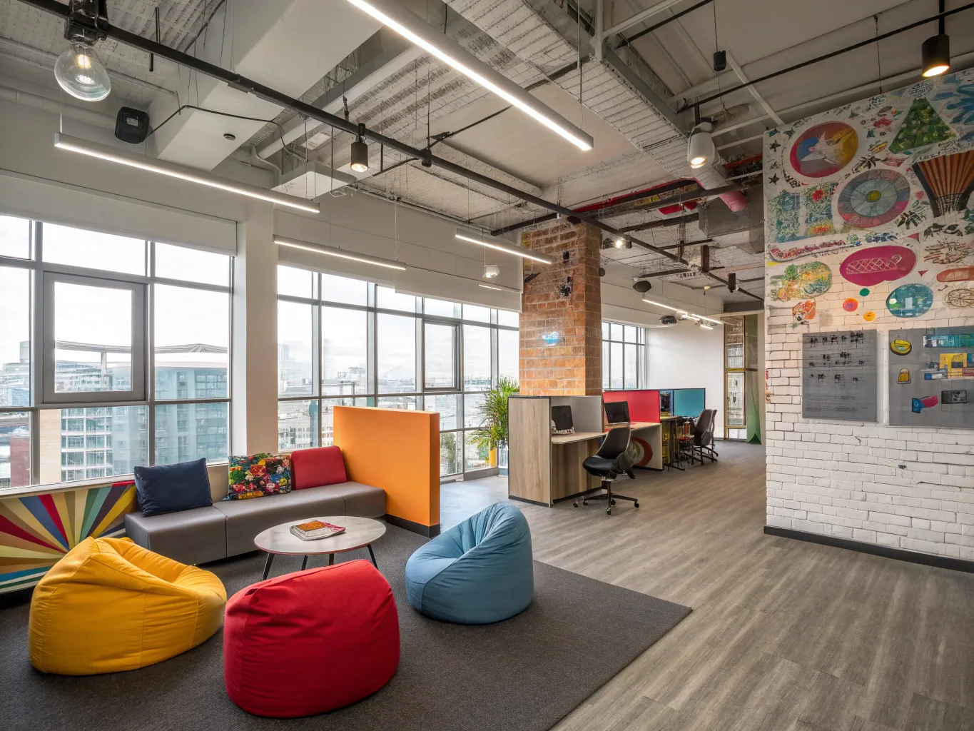 Elegant kontorsmiljö med designade arbetsplatser