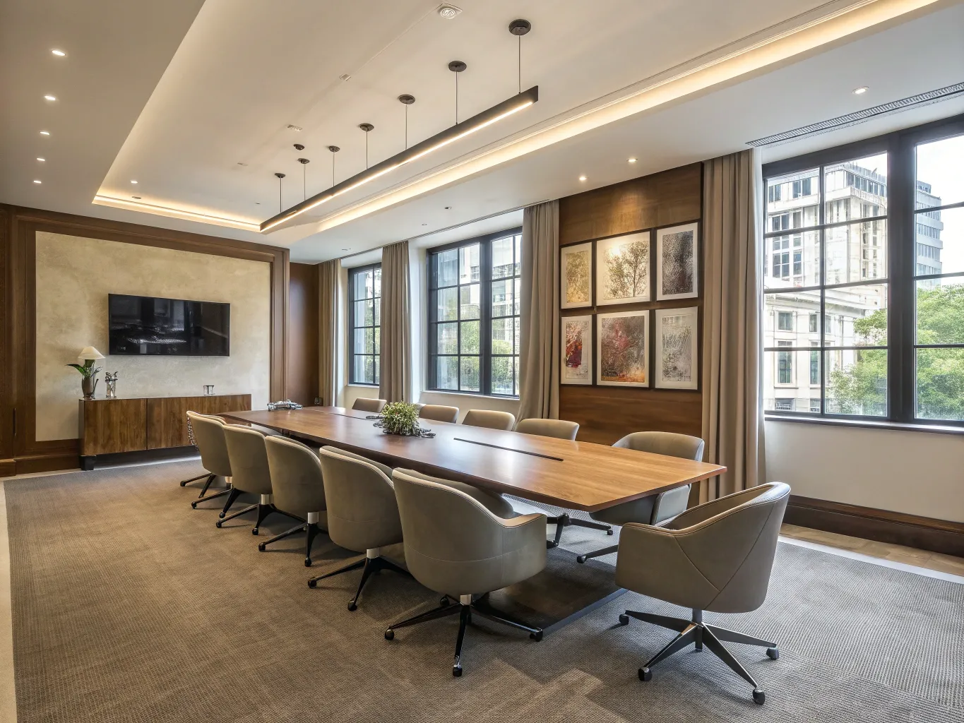 Elegant konferensrum med designmöbler